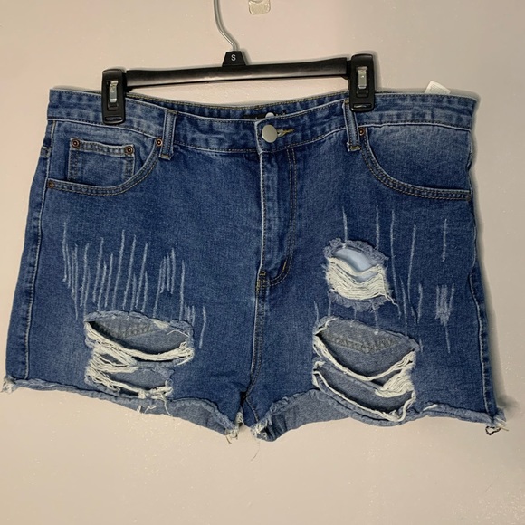 Boohoo Blue Distressed  Denim Jean Shorts - Picture 1 of 6